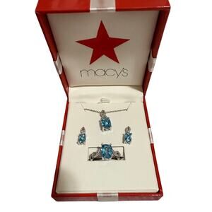 Macy's Sterling Silver Blue Topaz & Diamond Jewelry Set - NWT - $300 MSRP